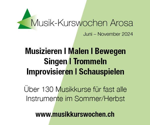 Banner: Arosa Kultur, Musik-Kurswochen Arosa, 25.–07.04.2024