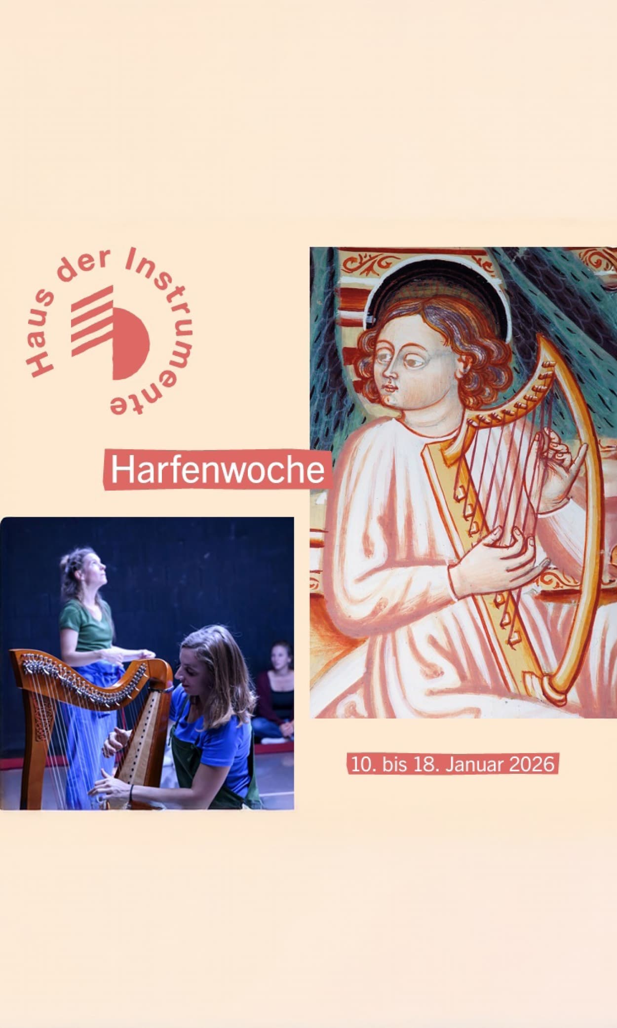 Banner: Haus der Instrumente, Harfenwoche, 08.–14.12.2025